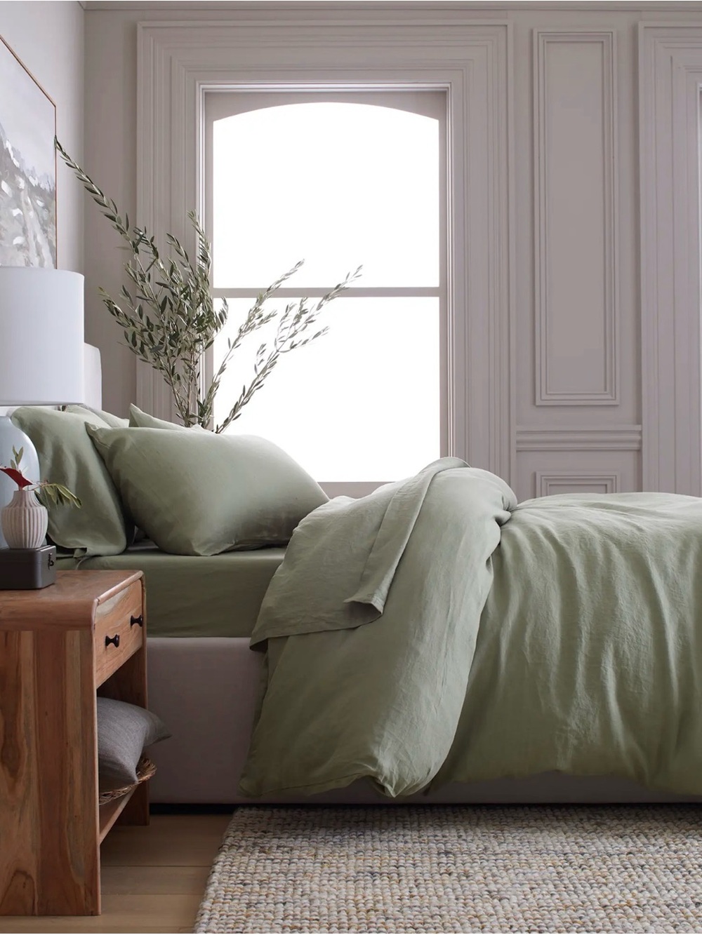 Quince European Linen Duvet Cover Set King/Cal King Willowleaf Green